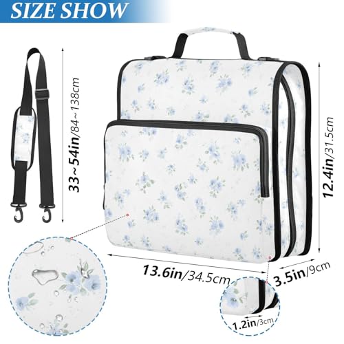 Blue Small Floral Zipper Binder 3 Ring with Handle and Shoulder Strap, 500 Sheet Binder Organizer Capacity & Multi-Pockets for School Office - color: Aa08