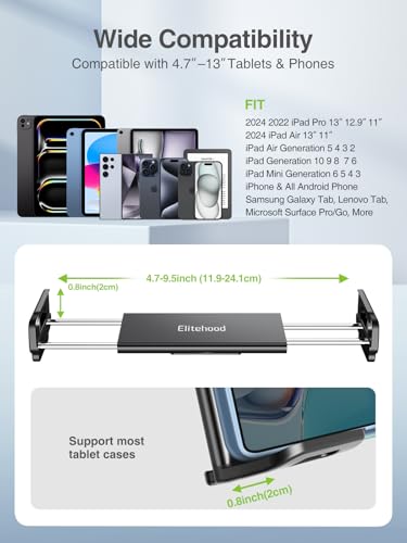 elitehood Aluminum iPad Stand Tripod, 65'' Tall Floor Tripod for iPad | Heavy Duty Aluminum Tablet Tripod, Easy Adjustable iPad Holder Stand for Music, Designed for Musicians, Fits 4.7-13in Tablets - style: Side-Clamp Holder