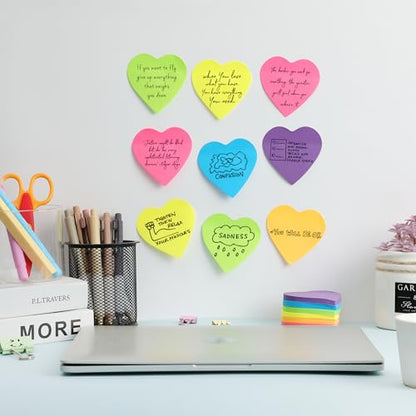 Mr. Pen- Heart Sticky Notes, 2.8"x2.85", 12 Pads, 720 Sheets, Bright Color | Heart Shaped Sticky Notes Bulk, Cute Self-Stick Note Pads, Perfect for Office, School, Home, Study & Organization - color: Bright