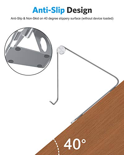 OMOTON T1 Adjustable Tablet Stand for Desk, Aluminum Holder for iPad Grey | Solid Metal Build | Charging Cutout | Anti-Slip Silicone Pads | Multi-Angle Adjustable | Fits 3.5-12.9" | Holds Thick Cases - color: Grey