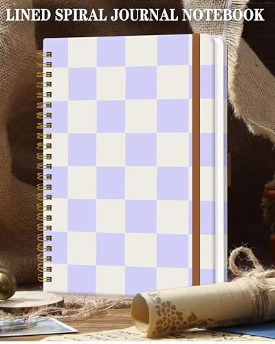 Spiral Journal Notebook for Women, Hardcover A5 College Ruled Notebook, 60 Sheet, Thick Paper, Cute Lined Journal for School, Office & Work, 6 x 8.4 in(Pastel Purple Checkered) - color: Pastel Purple Checkered