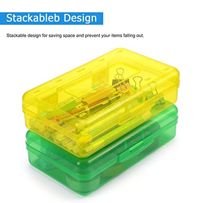 Tamaki 1 Pack Plastic Pencil Box Large Capacity, Green | Clear Boxes with Snap-tight Lid Stackable Design and Stylish Office Supplies Storage Organizer - color: Green
