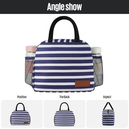 douyadady Lunch Bag Women/Men Lunch Box Women/Men (Dark blue+White Stripes) | Spacious Lightweight Waterproof Sturdy Durable Great Value For Office Work School Picnic Travel - color: Dark blue+White Stripes