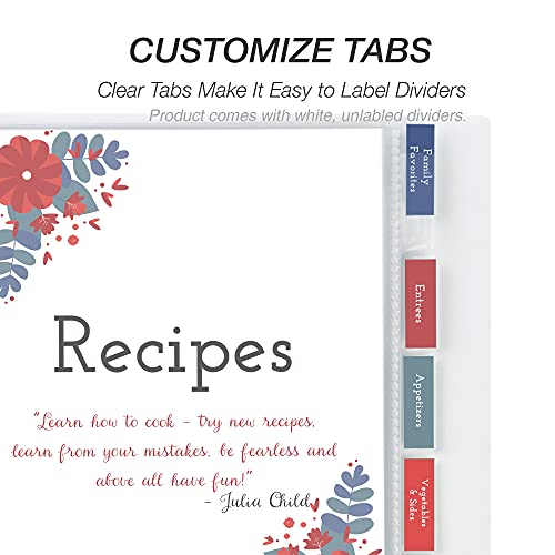 Samsill Junior 8 Tab Recipe Dividers, Recipe Sleeves, Sheet Protector Dividers with Tab Inserts, Clear, Super Heavyweight, Top Loading, 3 Hold Punched, Fits 8x9 Inch Mini Recipe Binders, Archival Safe - size: 1 Pack, style: Tabbed (Mini)
