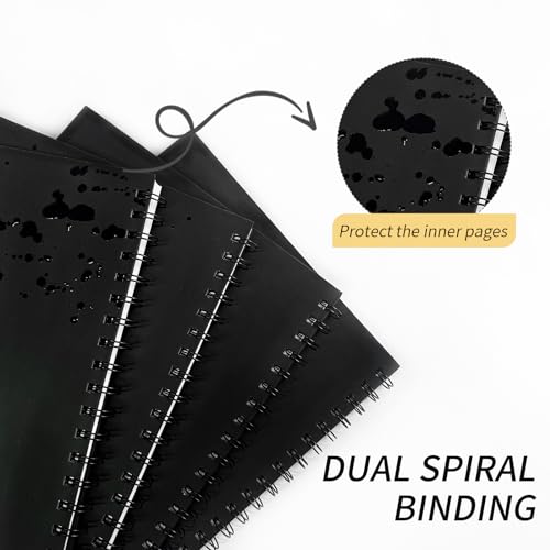 Lined Spiral Notebook A4 Large Black Journal 8.5" x 11"-4 Pack 7mm College Ruled Hardcover Notebooks 160 Pages 100GSM Thick Paper for Note Taking School Office Supplies - style: Lined