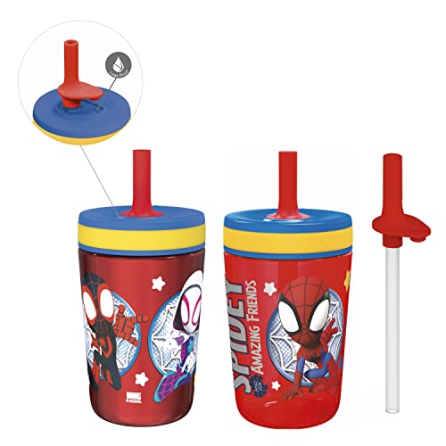 Zak Designs Spidey and His Amazing Friends Kelso Tumbler Set, Leak-Proof Screw-On Lid with Straw, Bundle for Kids Includes Plastic and Stainless Steel Cups with Bonus Sipper, 3pc Set, Non-BPA - color: Spider-man Spidey and His Amazing Friends, size: 3 Pie