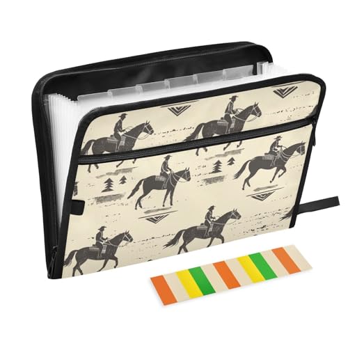Cowboy Horseback Riding File Folders,Plastic Folders with 13 Pockets,Expandable File Folder for Documents School Students Office,Aesthetic Folder with Labels A4 Letter Size - color: Multicolor 42