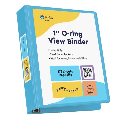Enday 1 Inch Binder, Blue 3 Ring Binder 1 Inch, Heavy Duty Three Ring Binder, 175 Sheets Capacity - One Inch Binder for Home School and Office. - color: Blue, size: 1-Inch
