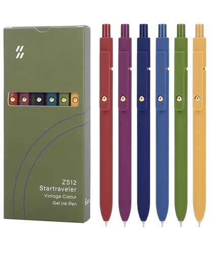 Gel Pens 6Pcs, 0.7mm Smooth Writing Black Ink Pens for Journaling, Cute Aesthetic Office Desk Accessories, School Supplies, Gift for Students & Artists (6Pcs Vintage-Black Ink) - color: 6Pcs Vintage-Black Ink