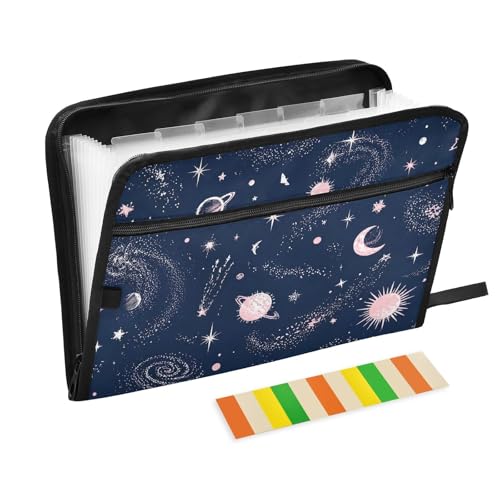 Expanding File Folder - Space Galaxy Pattern 13 Pocket Accordion File Folders with Sticky Labels, A4 Letter Size Paper Document Organizer with Zipper Closure for Office School Boys Girls - color: Space Galaxy Pattern