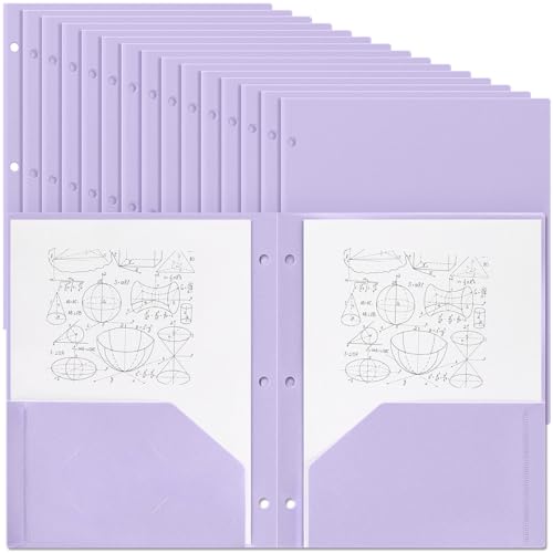 Yeaqee 50 Pcs Plastic Folders with Pockets Bulk 3 Hole Punched 2 Pocket File Folders for 3 Ring Binder Divider Folder for Notebooks, Durable Poly for Office Home (Light Purple) - color: Light Purple