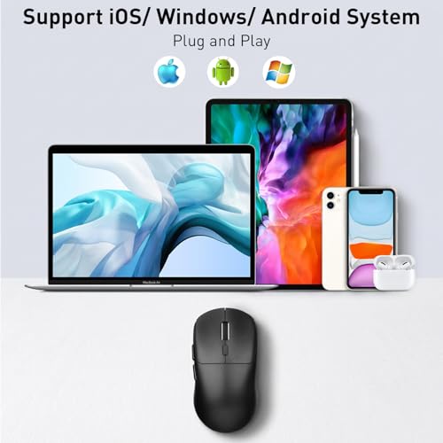 Wireless Mouse,Bluetooth and 2.4G USB Wireless Connection,Rechargeable Lightweight Mouse,800/1200/1600 Adjustable DPI, Compatible for Laptop/MacBook/PC/Desktop-Black