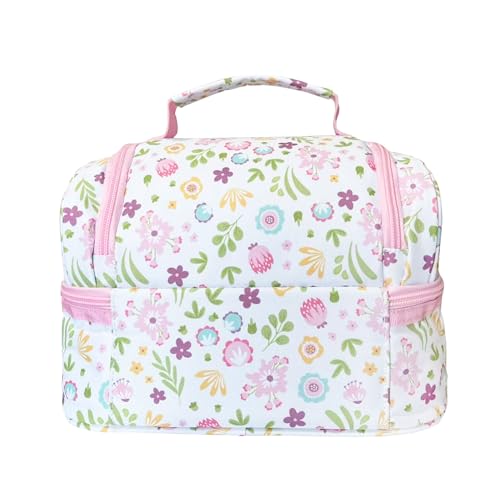 Insulated Kids Double Decker Lunch Bag Tote Pack for Girls Boys Toddler Kindergarten School Picnic Food Cooler Hot Water Ice with Strap Floral - color: Cute Flowers