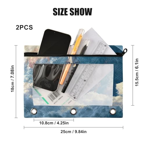 Kcldeci Pencil Pouch for 3 Ring Binder, Rocket 2 Pack Binder Pencil Pouch with Clear Window Pencil Bags with Zipper Pencil Case for Binder - color: B04