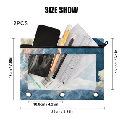Kcldeci Pencil Pouch for 3 Ring Binder, Rocket 2 Pack Binder Pencil Pouch with Clear Window Pencil Bags with Zipper Pencil Case for Binder - color: B04