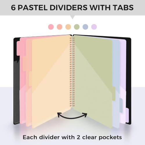 SKYDUE 12 Pocket Organizer, Spiral Multi Pocket Folder Binder with Dividers, Black Organize Notebook - color: Black