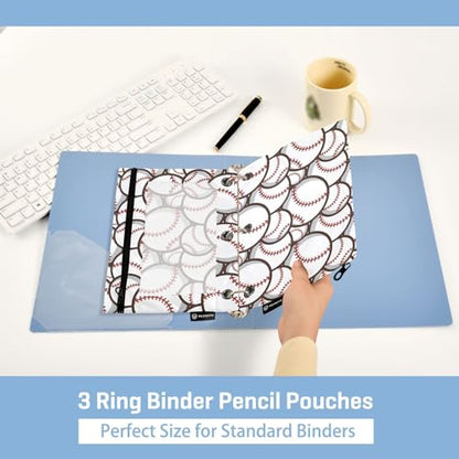 ZAZYXTJ Baseball Binder Pencil Pouchs 3 Ring with Zipper Clear Window | Office Organizers bag for School Students Teacher Supplies 2 Pack - color: Baseball