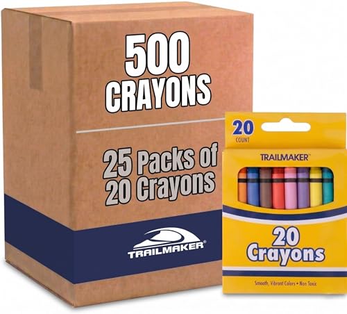 Trail maker Bulk Crayons for Kids (500 Count) Classroom School Supplies, Party Favors, Donations, Daycare, Preschool & Summer Camp (25 Boxes of 20 Crayons) - color: 500 count (25 Packs of 20 Crayons)