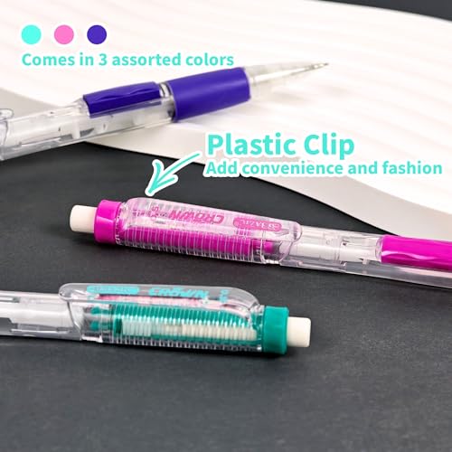 BAZIC Crown 0.5mm Mechanical Pencil (3/Pack) | fine point, click-advance, refillable, Eraser under cap, fine writing, notes, tests - size: 3 Count (Pack of 1)