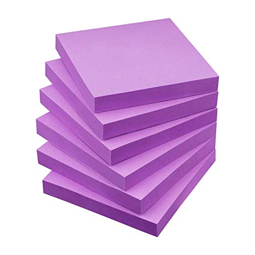 Sticky Notes 3x3 Self-Stick Notes Pads with 6 Bright Colors, Easy to Post for Office, Shool, Home, 6 Pads/Pack, 100 Sheets/Pad (Purple) - color: Purple
