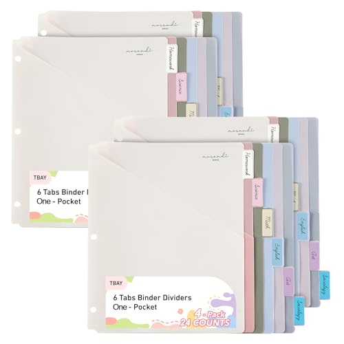 6-Tab Dividers for 3 Ring Binder, 24 Counts Binder Dividers Index with One Pocket, Letter Size 8.5 x 11'', Morandi Colors (4) - color: Morandi Colors, size: 4-Pack