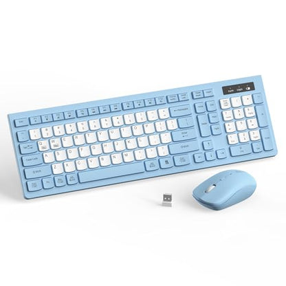 Wireless Keyboard and Mouse Combo, Full-Sized Wireless Keyboard and Adjustable DPI Mouse, 2.4GHz USB Receiver, Silent Keyboard and Mouse for PC, Windows, MAC, Desktop, Laptop(Sky Blue-B) - color: Sky Blue-B