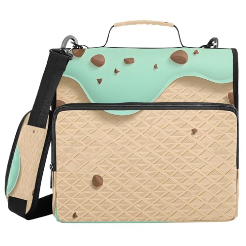 ALAZA Zipper Binder 3 Ring Mint Green Ice Cream Binder Organizer with Zipper and Shoulder Strap Large Capacity Multi-Pocket Trapper Keeper File Folder for Office Supplies - color: Multicolored 127