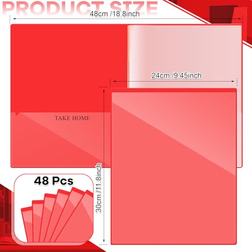 Henoyso 48 Pcs Red School and Home 2 Pocket Folders with 4 Clear Inner Pockets Plastic Heavy Duty Homework Folders Parent Teacher Communication for Student Home Office Classroom,11 x 9 Inch - color: Red