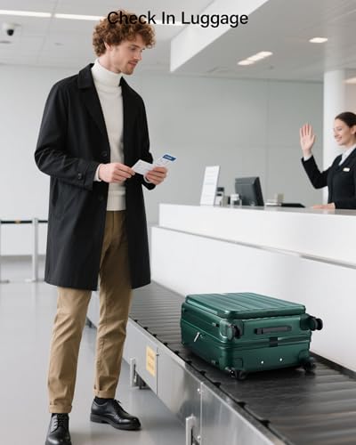 Hanke 24 Inch Expandable Luggage Top Opening Checked Bag Luggage Hard Shell Suitcases with Wheels Lightweight Travel Luggage Medium Suitcase with Lock for Woman Men-Blackish Green - color: Blackish Green, size: 24 Inch Expandable