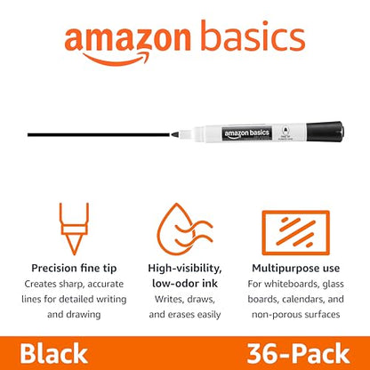 Amazon Basics Low-Odor Dry Erase Whiteboard Markers, Fine Tip, Quick-Dry, Black, 36-Pack - size: 1 Count (Pack of 36)