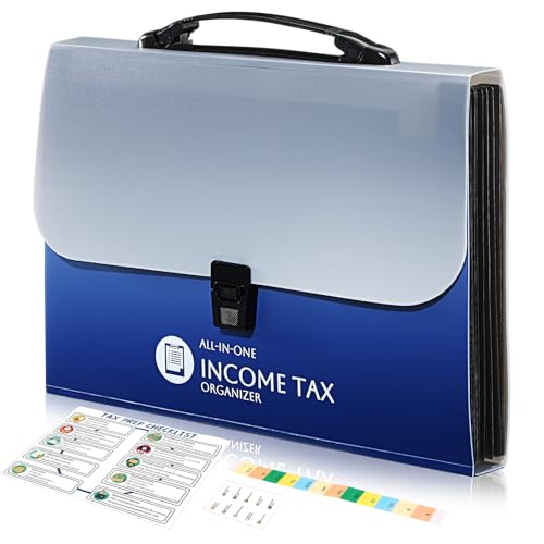 1 Set Tax Record Organizer All in One Income Tax Document Organizer 13 Pockets Expanding File Folder Portable Monthly Paper Bill Receipt Holder A4 Letter Size (Blue) - color: Blue