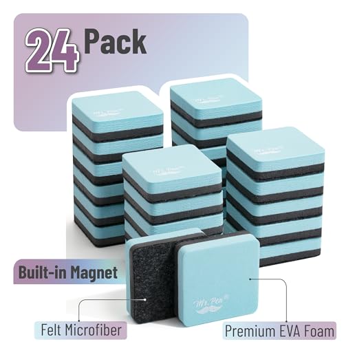 Mr. Pen- Mini Magnetic Dry Erase Erasers, 2" x 2", 24 Pack, Pastel Green | Small Magnetic Whiteboard Dry Erase Erasers Bulk for Kids, Teachers, Students and Classroom Supplies - color: Pastel Green, size: Square