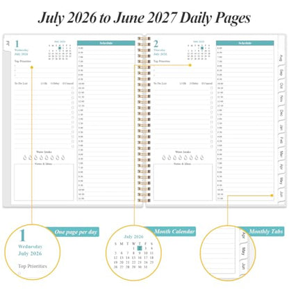 Daily Planner 2026-2027 Full Page Per Day- 2026-2027 Daily & Monthly Planner from July 2026 to June 2027, Day Planner 2026-27 with 12 Months Tabs, 8.5" x 11", Black Flowers - color: Black Flowers, size: 8.5" x 11"