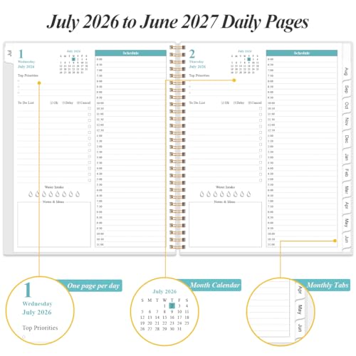 Daily Planner 2026-2027 Full Page Per Day- 2026-2027 Daily & Monthly Planner from July 2026 to June 2027, Day Planner 2026-27 with 12 Months Tabs, 8.5" x 11", Pink Flowers - color: Pink Flowers, size: 8.5" x 11"