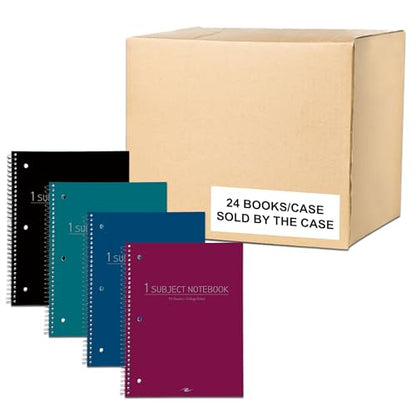 ROARING SPRING College Ruled Spiral Notebook, 1 Subject Writing Notebook, 24 Pack, Durable Poly Cover, 70 Sheets, 10.5" x 8", Made in USA, Ideal for Students, School, & Office