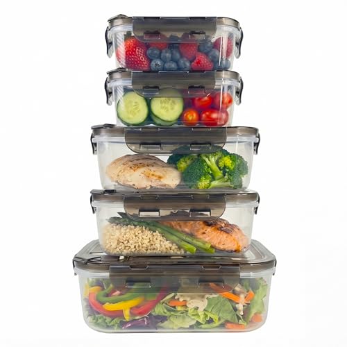 BPA-Free Plastic Airtight Food Storage Containers with Vented Lids, 5-Pack Assorted Sizes (2×1.7, 2×3.4 & 1×5.9 Cups) for Meal Prep and Leftovers - size: Pack of 5 (2×1.7, 2×3.4 & 1×5.9 Cup)