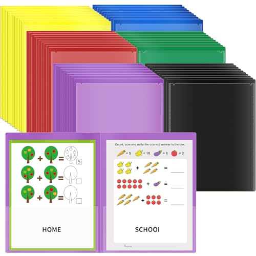 30 Pcs Parent Teacher Classroom Communication Folder with Clear Front Pockets, 2 Pockets Homework Folders Take Home Plastic Folders for Kid Student Home and Classroom (30, Multicolor) - color: Multicolor