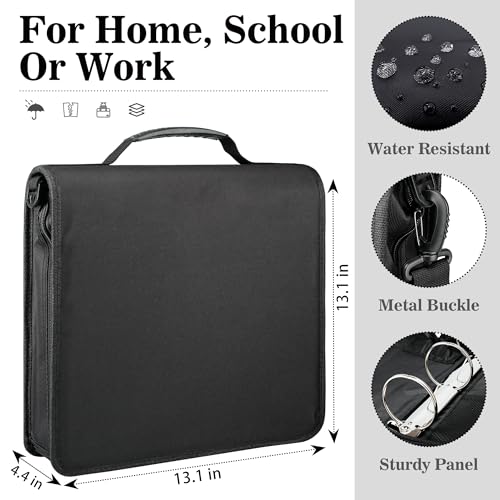 Zzrywuty Zipper Binder, 3 Inch 3-Ring Binder with Zipper, Expanding Folders and Shoulder Straps & Handles, 3" O-Rings with Multiple Pockets（for 13" MacBook and Tablet） for Middle School- Black