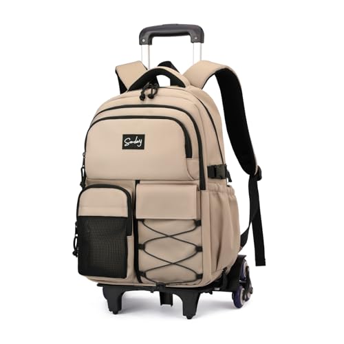 Rolling Backpack for Boys with Wheels Roller Laptop Bookbag for Kids | Trolley Bag for School Wheeled School Bag for Teen Boys Khaki - color: H 6 Wheels-khaki