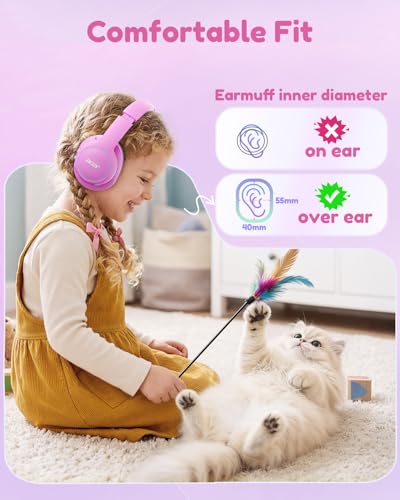Acer Kids Bluetooth Headphones, Over Ear Headphone for Kids with Mic, 75H Playtime, 85dBA Safe Volume, Bluetooth 6.0, USB C Fast Charging, Toddler Headphones for iPad/Tablet/Travel/School-Pink | 75H Playtime, Bluetooth 6.0, 3.5mm Jack Aux Cord, 85dBA Safe