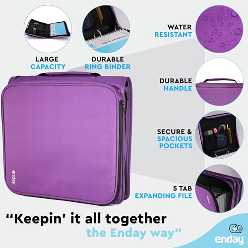 Zipper Binder 3 Ring, Large 2 Inch Binder with Zipper, 880 Sheet Capacity with Durable Handle, Multiple Pockets School Organizer, Purple - by Enday - color: Purple