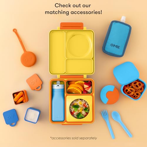 OmieBox Bento Box for Kids - Insulated Bento Lunch Box with Leak Proof Vacuum Insulated Food Jar - 3 Compartments, Two Temperature Zones (Sunshine) - color: Sunshine