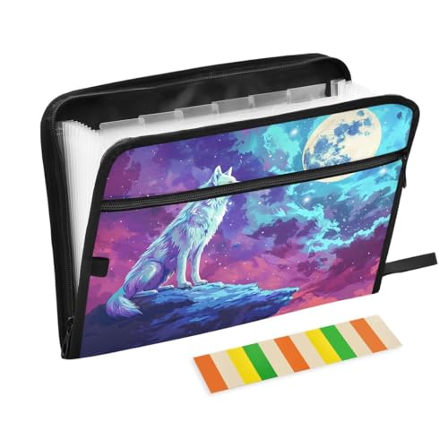 ALAZA Wolf Moon Galaxy Space Expandable Filing Folder Storage Organiser Box Files, 13 Pockets Zip Filing Folders for Home or Office Documents - color: Multicolored18