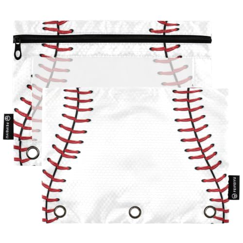 Gredecor 3 Ring Binder Pencil Pouch, Ball Softball Basebal Laces (2) Zippered Pen Case Pouches with Clear Window, 2 Pack Stylish Office & School Supplie - color: Ball Softball Basebal Laces (2)