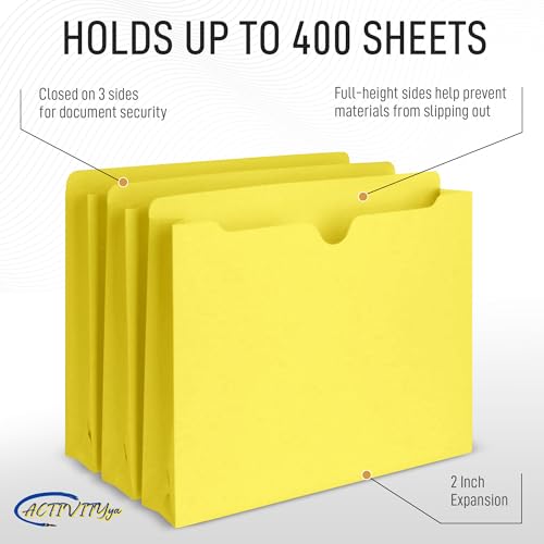 Yellow File Jackets, 2 Inch Expansion, Letter Size, Reinforced Straight-Cut Tab, 6 Pack - color: Yellow, style: 2 Inch Expansion