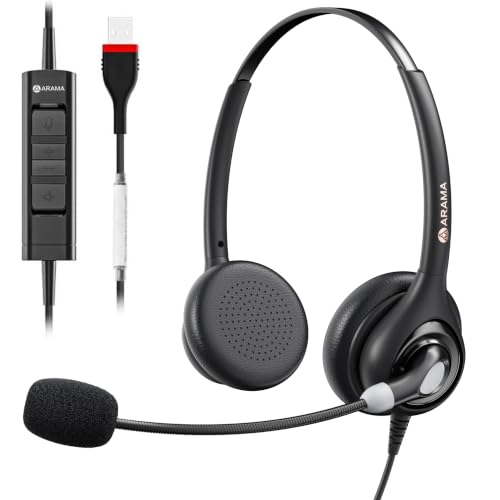 Arama USB Headset with Microphone (A600DUAL) – Noise Cancelling, Inline Volume & Mute Control, USB-A & USB-C Compatible for Computer, Laptop, Mac, Zoom, Teams, Skype