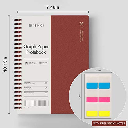 EMSHOI Graph Grid Journal Notebook, 2 Pack, 320 Pages, B5 (7.4" x 10") | 100 GSM Thick Paper, Flexible Plastic Cover, Spiral-bound, for School, Student, Note Taking, Math, Engineering (Brown & Red) - color: Brown Red, style: B5-Graph