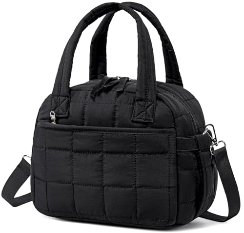 LEDAOU Quilted Insulated Lunch Bag for Women, 9L Puffy Lunch Tote with Adjustable Shoulder Strap, Reusable Water-Resistant Lunch Box for Work, School, Picnic & Travel - color: Black, size: Regular 9L