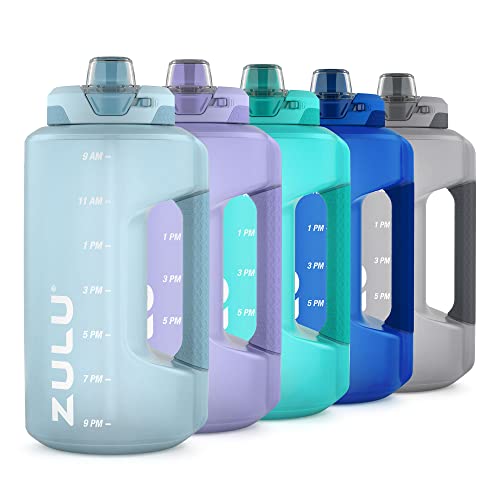 Zulu Goals Half Gallon Jug with Time Marker & Handle for All Day Hydration & Silicone Straw with Locking, Leak-Proof Lid, BPA Free, 64oz - color: Dusty Blue, size: 64 Ounces
