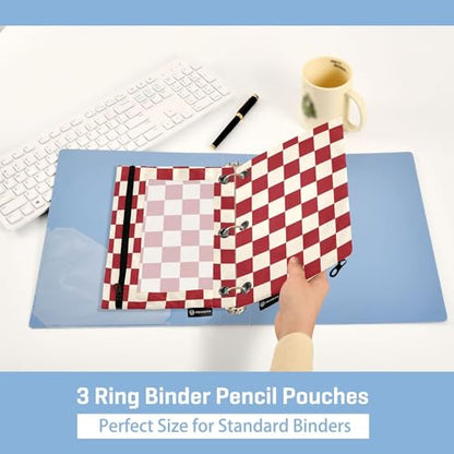 Crimson Buffalo Plaid Binder Pouches 3 Ring for Boys Girls School Office College Supplies White Chessboard Red Friebrick DarkRed Pencil Pouches Case Bag with Clear Window and Zipper 2 Pack - color: Red